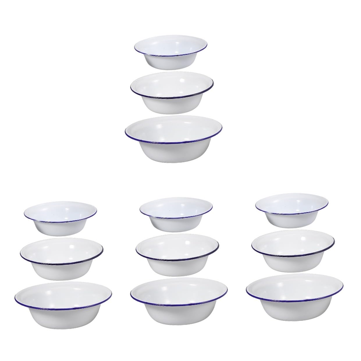 MAGICLULU 12 Pièces Ensemble De Lavabos En Émail Bols Gigognes En Émail Bols De Cuisine Bol De Riz En Émail Bol De Pâtes Grands Bols à Soupe Bol De Soupe Saladier En Émail Bols Pho Blanche