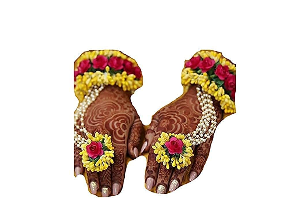 Real Trend Premium Yellow and Pink Flower Jewellery Set Bracelets (adjustable).2 Items Hand Jewellery for Haldi, Baby Shower, Mehndi Godbharai Set For Women And Girls.Jewellery (B09P7C8TXG) Amazon Price History, Amazon Price Tracker