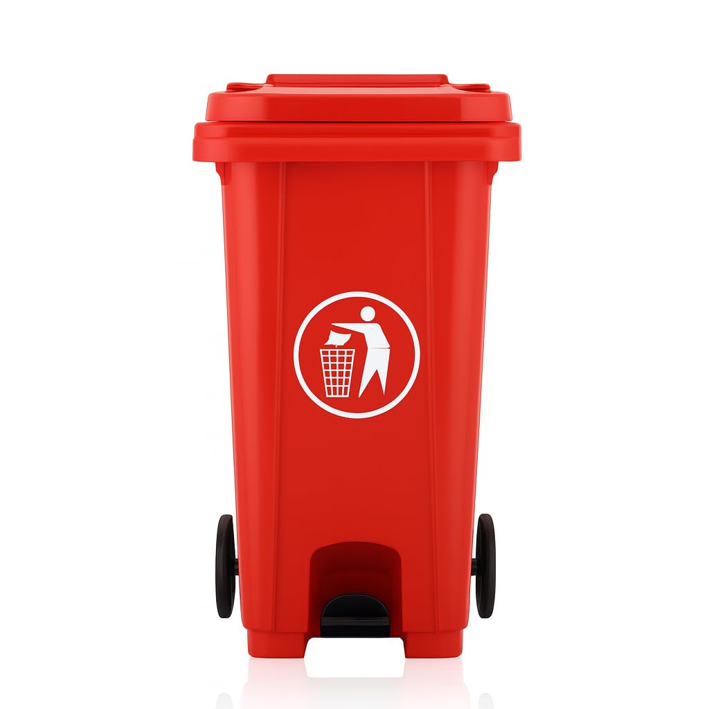 BURAKH Recycling Wheelie Bin Dustbin Rubbish Waste Trash Kitchen Home Office 100L 120L EN840 | Outdoor Rubbish Waste with Wheels | Recycling Food Dustbin (Pedal Red, 100L)