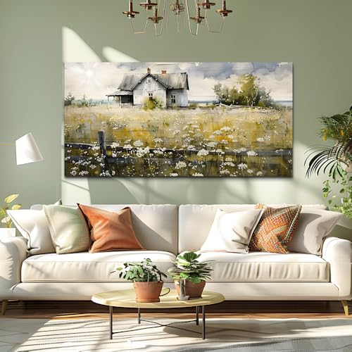 FUHAIHUA Large Modern Wall Decor For Living Room Canvas Wall Art For Office Bedroom Wall Decorations Art Watercolor Paintings Rural Landscape Pictures Mural Artwork Farmhouse Home Decor 24x48 In
