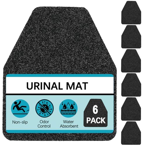 Image of Basima 6-Pack Urinal Mats, 17.5 inch x 20.5 inch Black - Absorbent, Splash Resistant, Non-Slip & Washable for Men's Bathroom, Home & Commercial Use, Restaurant, Hotel, Office, Gym, School, Airport & Mall