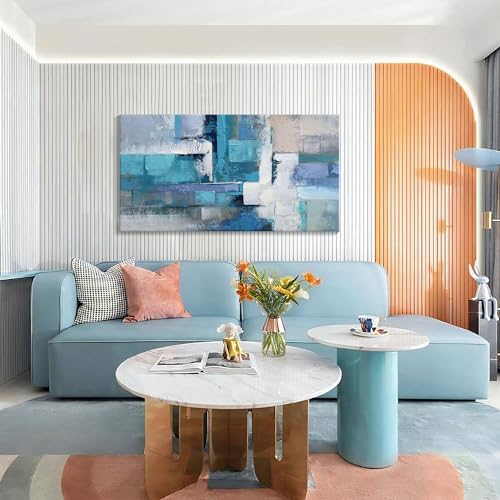 Image of AJAZIKO Blue Modern Wall Art for Living Room - Blue Abstract Canvas Wall Art - Ideal for Bedroom, Office Decor, Artwork for Wall Decor, Large Pictures for Living Room 24x48IN