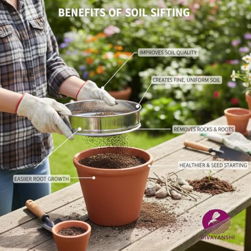 Image of DIVAYANSHI Heavy Duty Soil Sifter for Gardening & Compost | Durable Metal Mesh Screen for Soil, Sand, Gravel & Rock Filtering | Garden Tool for Home, Nursery & Landscaping Use