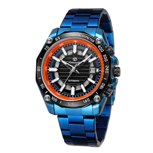 FORSINING Mens Watch Self-Winding Vintage Automatic Stainless Steel Calendar Date Military Wrist Watch, Blue Black Orange, Retro (B0CLGSBTYM) Amazon Price History, Amazon Price Tracker