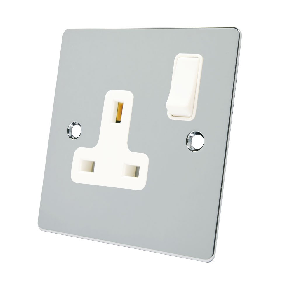 Alliance Electrical Polished Chrome Fpc1gsocwh 13 A 1 Gang White Insert Single Plug Socket Flat Plastic Rocker Switch