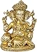 Exotic India Chaturbhuja relaksująca Ganesha siedząca na chowkach z poduszką - mosiężna statuetka