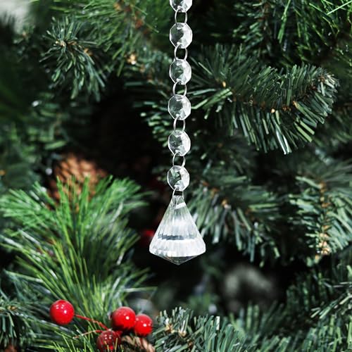 Image of IndianShelf Premium 110-Piece(10 Crystal Drop, 100 Beads) Clear Glass Ornament Set with Crystal Drops and Beads for Festive Garland Suncatcher Chandelier Accent Centerpiece Hanging Decor
