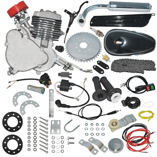 80cc 2-Stroke Motorized Bicycle Engine Kit, Gas Powered Bike Motor Conversion Kit Fits 26-28 Inch Bicycles, High Performance Gas Engine Kit for Adults (Silver)
