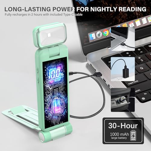 Image of KTEBO Rechargeable Book Light with Clip & Battery Indicator, 9 Luminescence Modes, USB-C Portable 1.6 oz Ultralight Lamp for Night Reading in Bed, Readers - Green