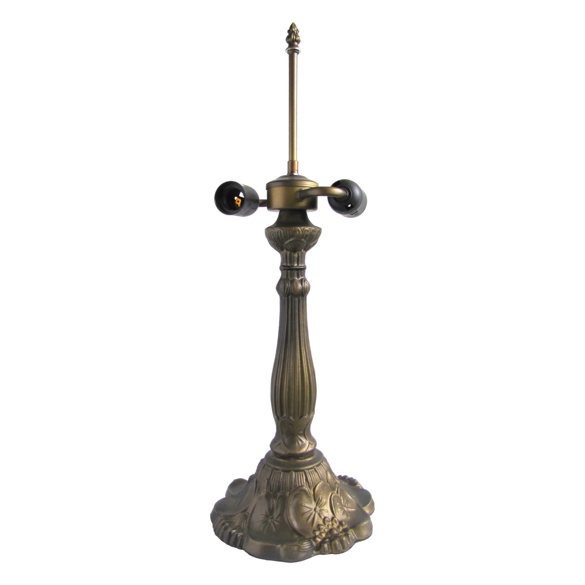 Loxton Lighting Large Table Lamp Base and Harp with UK Plug, Antique Brass Finish, Height 55cm, 40cm Dia Tiffany Shade Compatible, (L305, for 16' Shade)