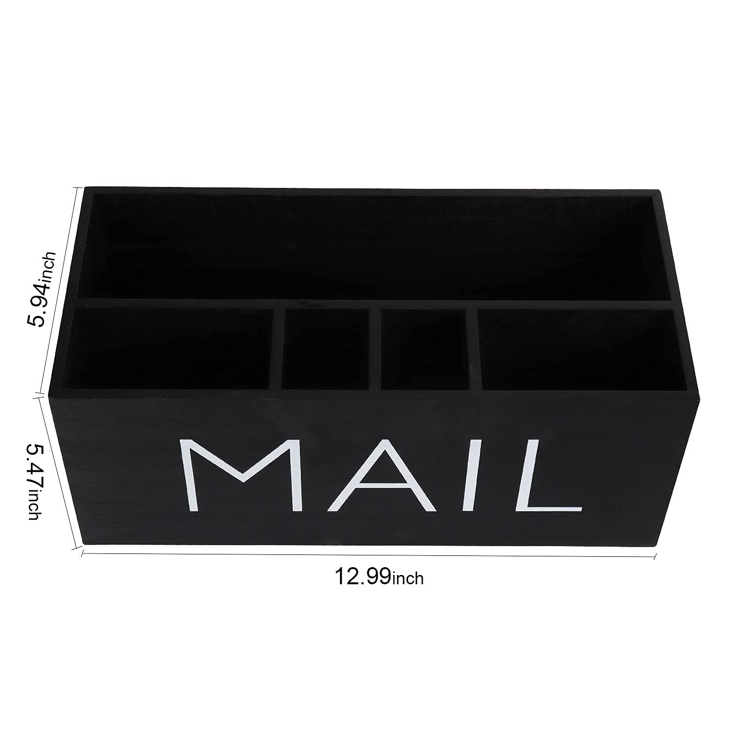 Hanna Roberts Multi-Function Compartment Wooden Mail and Pen Holder, Storage Box for Letters, Bills, Notes, Documents, and Accessories (Black)
