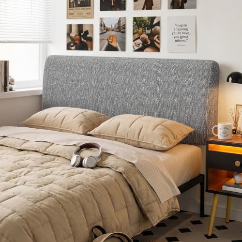 Image of Pinmoco 4.7 inch Upholstered Headboard for Queen Size Bed, No Drill Needed, 5 Min Assembly, Headboard for 8-14 Inch Mattress, Perfect for Renters Dorm Kids Pet, Linen Gray