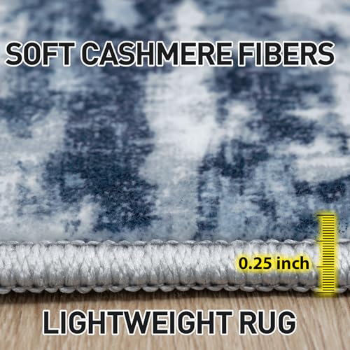 4x6 Area Rugs Washable Rug: Modern Abstract Living Room Rug Soft Anti-Skid Thin Carpet Indoor Floor Non-Shedding Carpets for Bedroom Dining Room Farmhouse Nursery Home Office Blue Grey