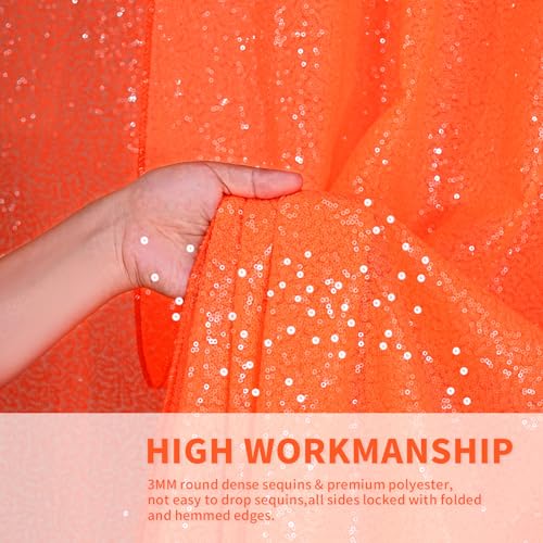 Image of Orange Party Decor Sequin Curtains 4Pcs 2FTx8FT Halloween Photo Backdrop Wedding Glitter Fabric Backdrops Birthday Party Background Christmas Home Decoration