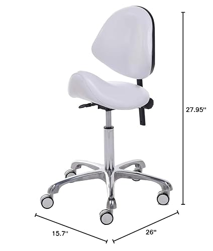 Miniatura 2 de Taburete ergonómico con ruedas, ajustable, hidráulico resistente (350 libras) para laboratorio dental, sala de masaje, oficina (blanco, con respaldo)