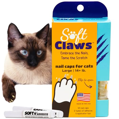 Soft Claws Cat Nail Caps for Large Cats – (40 Caps, Clear) - Made in USA - Veterinarian-Developed | Protects Furniture & Skin - Easy to Apply, Long-Lasting Anti-Scratch Soft Cat Claw Covers
