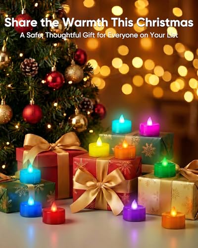 Image of Homemory Color Changing Tea Lights Candles Battery Operated, Flickering Flameless LED Votive Candles, 7 Color Tealights for Halloween, Witchy Party, Birthday Party, Kids Room, DIY Decor, 50-Pack