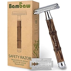 Bambaw Slim Silver Double Edge Safety Razor | Natural Long Bamboo Handle Razor | Reusable Safety Razor For Women & Men | Eco Friendly Safty Razor | Sustainable Eco Razors | Fits All De Razor Blades