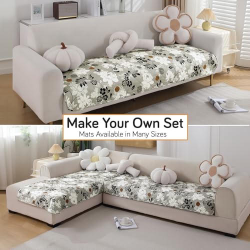 Image of HOKIPO 'Elira Series' Water Repellent + Waterproof Quilted Sofa Mats | Make Your Own Sofa Cover Set | Length 150cm - Feather Brown Floral (AR-5246-C1)
