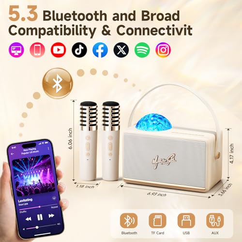 Image of Karaoke Machine for Kids Adults Teen with Aurora Light Projector, 16-Color 2 Karaoke Microphone for Kids Mini Karaoke Machine,6 Voice Changer Teen Girl Gifts Speaker with Microphone Wireless