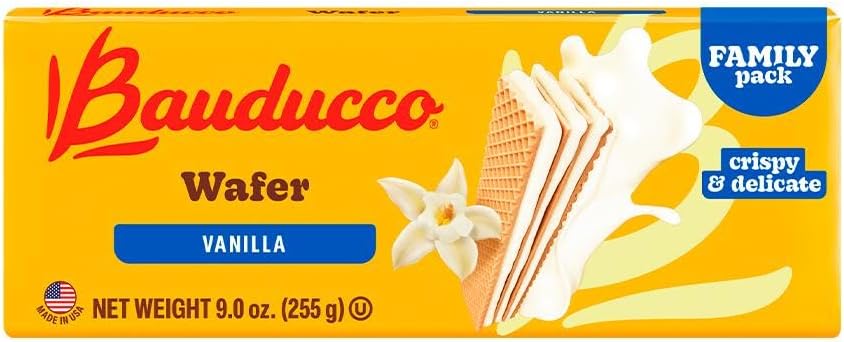 Bauducco Vanilla Wafers - Crispy Wafer Cookies With 3 Delicious, Indulgent, Decadent Layers of Vanilla Flavored Cream - Delicious Sweet Snack or Dessert - 9.0 oz (Pack of 1)