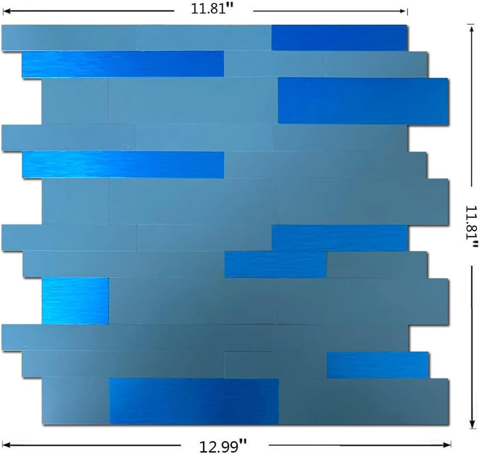 10-Sheet Peel and Stick Backsplash Tile, PVC Mixed Metal Stick on Backsplash Tiles for Kitchen (Light Blue+Brushed Blue)