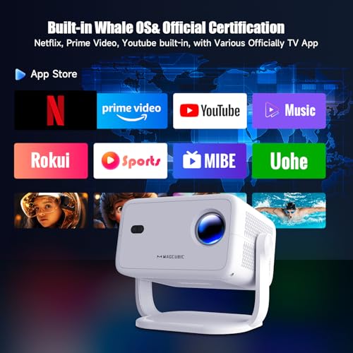 Android 13 Intelligente Proiettore 4K Supporto con TV Apps Ufficiali, 1080P Nativo Proiettore con 5G Wifi BT5.2, Auto Fuoco Auto Correzione Trapezoidale Proiettore per Home Theater