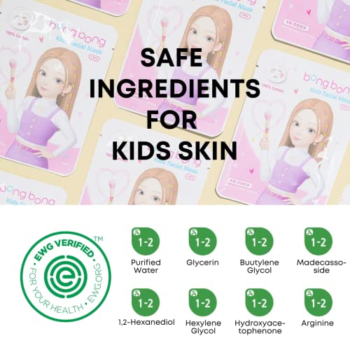 Bong Bong Friends Bb Kids Face Masks Spa 10-Pack With Spa Headband | Kids Facial Masks For Girls With 100% Cotton Sheets | Princess Facial Mask For Kids Spa Party Birthday Sleepover #TOP3