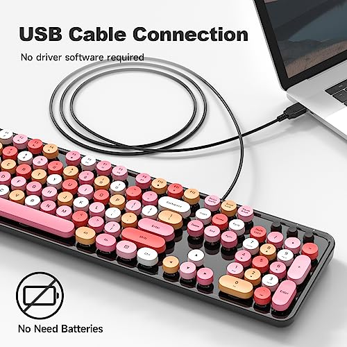 Image of Atelus USB Wired Computer Keyboard - Retro Typewriter Keyboard - Full Size Office Keyboard with Number Pad, Caps Indicators, Foldable Stands, for PC Laptop Desktop Windows (Black Colorful)