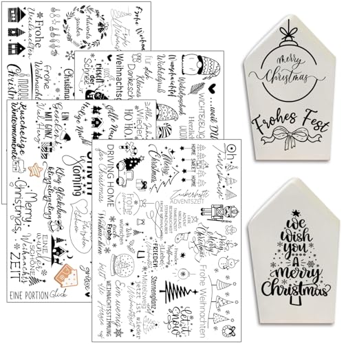 Hongma Rub On Sticker 19x14cm-Großformat Weihnachten Transfers 4PCS Sprüche für Raysin für Keraflott Glas Holz DIY Deko Rub On Folie Rubons Aufkleber (weihnachten kompliziertes Muster)
