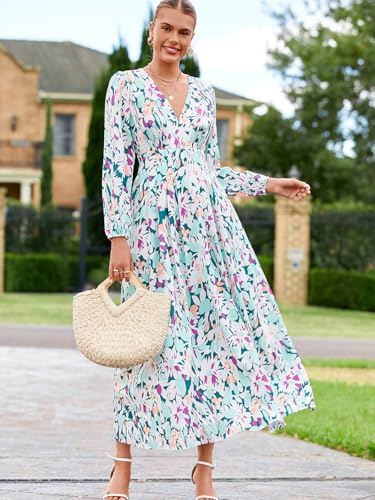 Image of Sissyaki Womens Long Sleeve Summer Maxi Dress 2026 Floral Dress Spring Wedding Guest Dress
