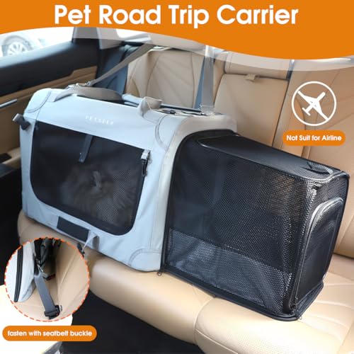 Extra Large Expandable Cat Carrier Soft Sided for Car, Portable Small Dog Carrier for 2 Cats, 24"x16.5"x16" Road Travel Folding Comfortable Design with Litter Box and Bowl - Image 4