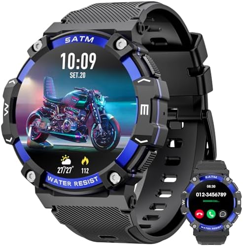 Military Smart Watch for Men with Bluetooth Call, IP68 Waterproof Fitness Tracker, Activity Tracker Watch with Heart Rate Sleep Monitor, Outdoor Sports Rugged Smartwatch for Android iPhone iOS