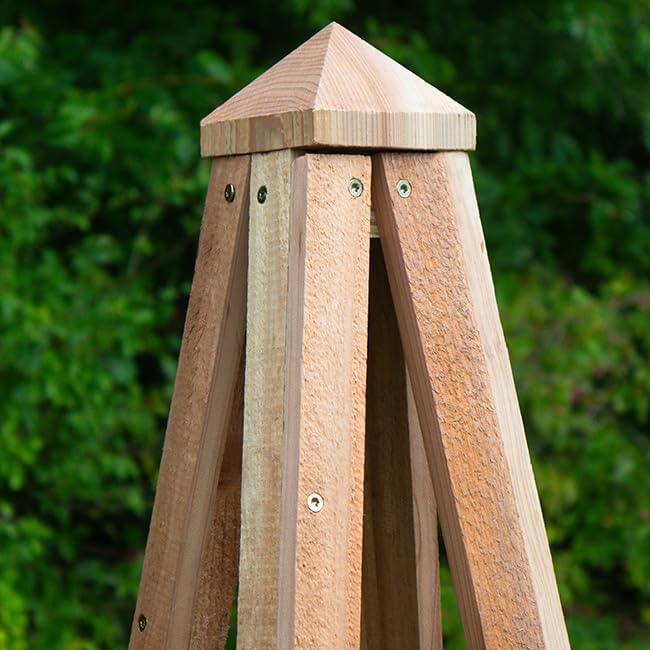 Cedar Trellis 46" Pyramid Obelisk for Climbing Plants – Durable Cedar Wood Garden Trellis for Roses, Tomatoes, & Potted Plants – Vertical Support for Outdoor & Container Gardening