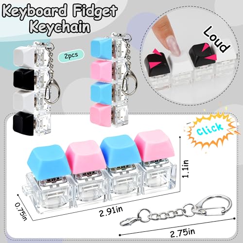 Image of 2 PCS Keyboard Fidget Toy, Keyboard Fidget Keychain 4-in-1 Keyboard Decompression Button Finger Clicker Toys, Button Stress Relief Fidget Gifts to Relief Stress (Black White Blue Pink)