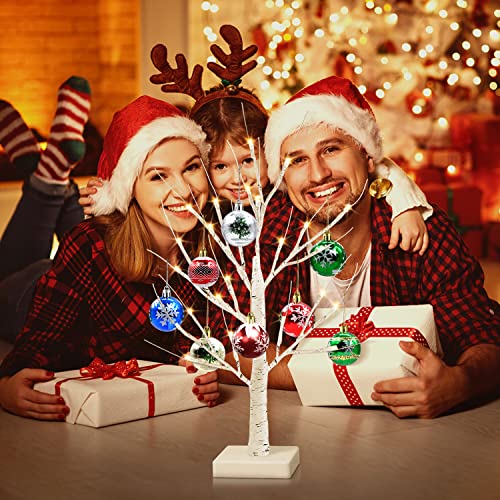 Árbol de Abedul, [60CM, 24 Leds] Árbol de Navidad Pequeño,Mini Arbol de Navidad Blanco Artificial con 8 Piezas...