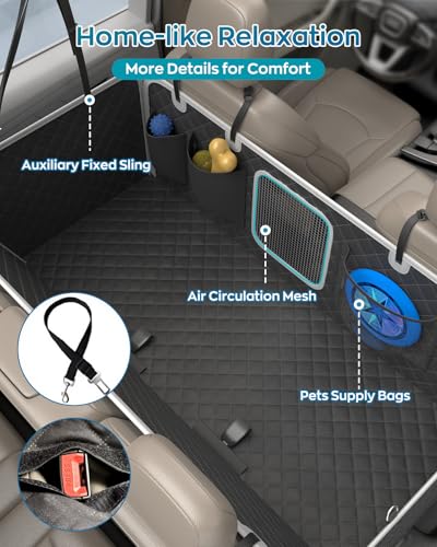 PetPurrio Dog Car Seat Cover for Back Seat, Hard Bottom Dog Hammock for Car, Waterproof Back Seat Extender for Large Dogs, Pet Seat Protector, Universal for Cars, SUVs, 400lb — view 3