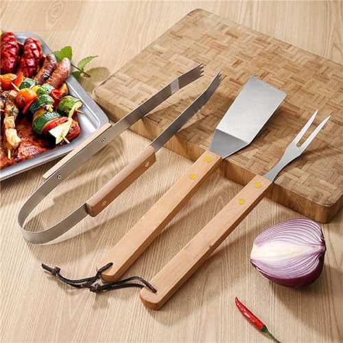 Set de herramientas para parrilla con mango de madera miniatura 5