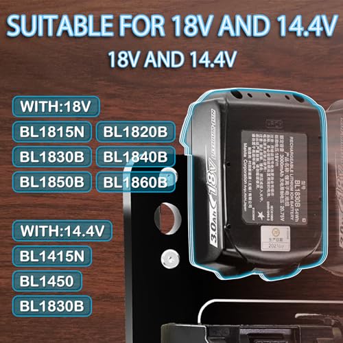 Wandhalterung für Makita Akkus (18V & 14,4V) - Bis zu 4 Akkus & 2 Ladegeräte, Robuster für Makita Akku Halterung für Werkstatt und Garage
