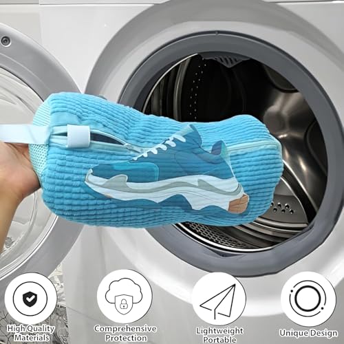 Image of Yellow Weaves Shoe Washing Machine Bag | 360 Deep Cleaning Shoes Laundry Bag with Zipper | Reusable, shoe Washer, Microfiber Protective Pouch for Toys, Sneakers & Slippers, Pack of 1 (Blue)