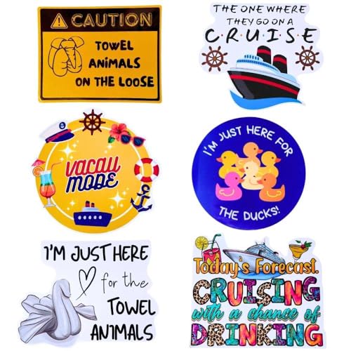 YJ PREMIUMS 6 PC Funny Cruise Ship Door Magnets Decorations Magnetic for Fun Party Cabin Fridge Happy Anniversary Honeymoon Drink Package Cruising Sign for Ducks Towel Animals On Loose Forecast