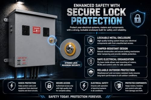 Image of Safe Meter Box - Heavy-Duty Weatherproof Metal Enclosure with Ply Base & Lock | DUAL WINDOW | Solar Installations /Meter /EV Charging /CCTV Power Box / | 18 inchx15 inchx7.5 inch (457x381x190 mm) Wall Mount