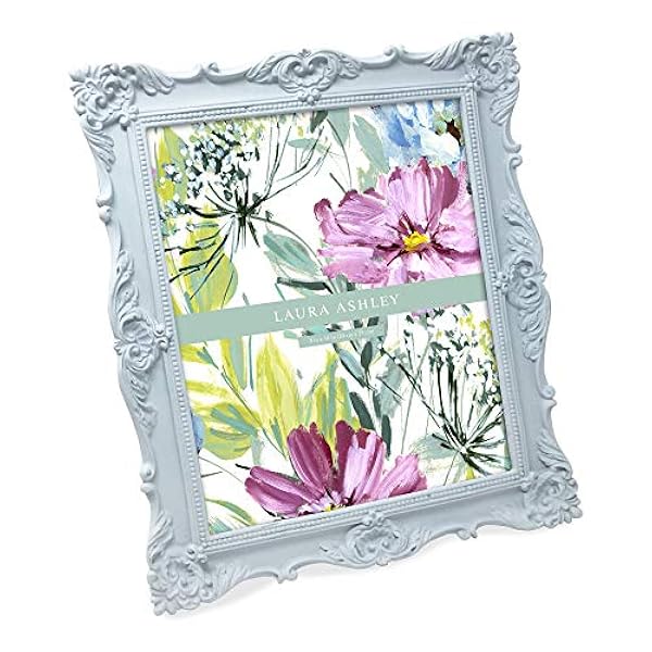 Laura Ashley 8x10 Powder Blue Ornate Textured Hand-Crafted Resin Picture Frame w/Easel & Hook for Tabletop & Wall Display, Decorative Floral Design Home Décor, Photo Gallery, Art (8x10, Powder Blue)