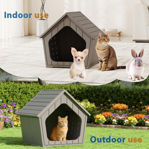 Image of Cat Litter Box Enclosure, Resin Outdoor Litter Box with Air Holes, Cat Houses for Outdoor Cats, Wide Opening Design for Easy Cleaning, Grey