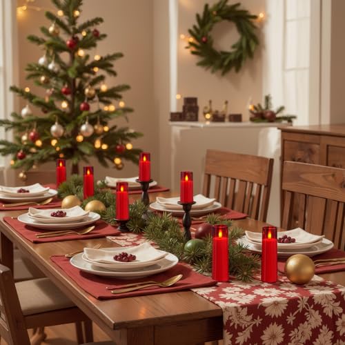 Image of Homemory Decorative Flameless Candles, Battery Operated Candles with Remote & Timer, Flickering Led Pillar Candles, Plexiglass, Red, Pack of 9, D2.2 xH 5 inch 6 inch 7 inch