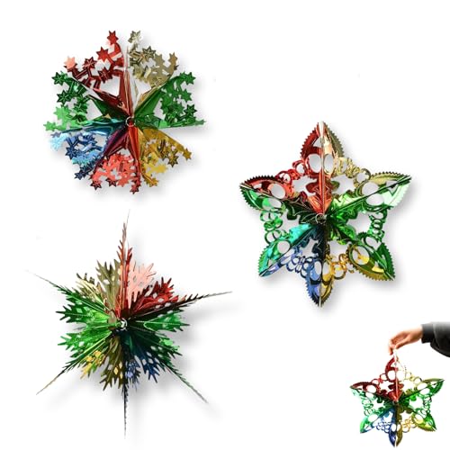 Weilin 3 Pcs Christmas Ceiling Decorations 15in Ceiling Foil Hanging Christmas Decorations Streamers Hanging Retro Decorative Balls for Xmas Party Decorative Indoor or Outdoor Multicolor