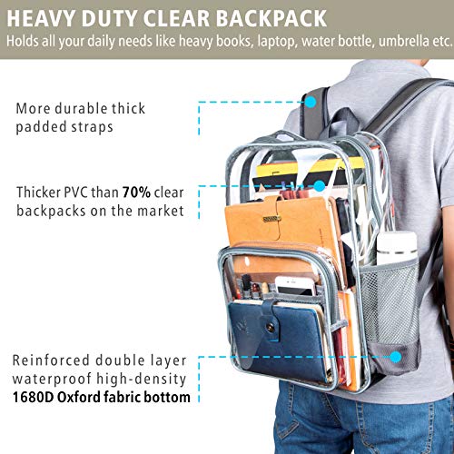 Packism Clear Backpack, Large Clear Backpack Heavy Duty Transparent Backpack, See Through Backpack Clear Bookbag For Student, School, Work, Travel, Grey #TOP3