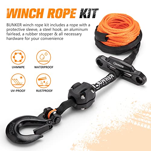 Bunker Indust 3/16" X 50' Synthetic Winch Rope Kit,8200 Lbs Winch Line Cable Replacement With Protective Sleeve+Winch Fairlead+ Stopper+Hook For 4Wd Off Road Vehicle Atv Utv Suv(Orange) #TOP4