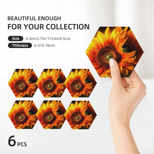 Dessous de verre tournesol en céramique avec support lot de 6