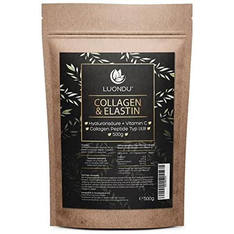 Luondu® Collagen Pulver mit Elastin, Hyaluronsäure & Vitamin C - Bioaktive Kollagen Hydrolysat Peptide Type I, II & III - Optimale Löslichkeit & Bioverfügbarkeit - Neutral - 500g Cover